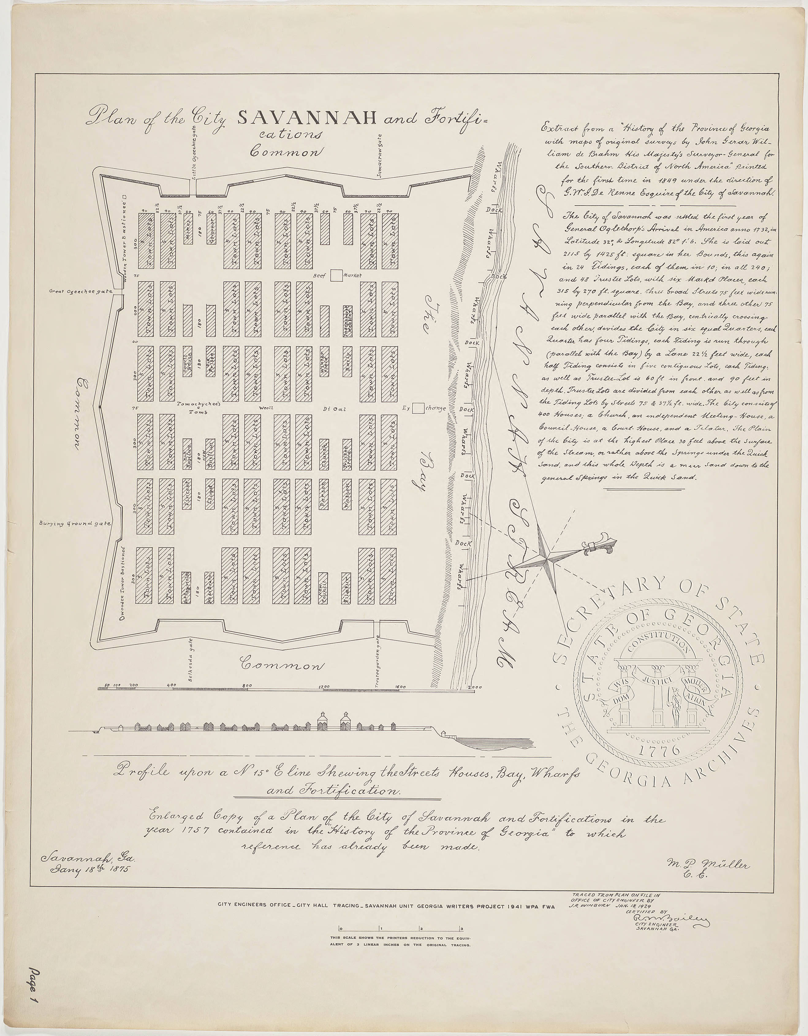 <p>Historic Chatham County map with Savannah wards and streets.</p>